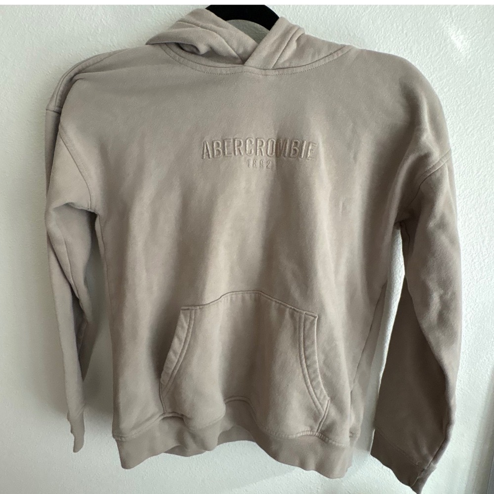 Abercrombie Kids Relaxed Fit Hoodie Tan Beige Embroidered Logo Size 13/14